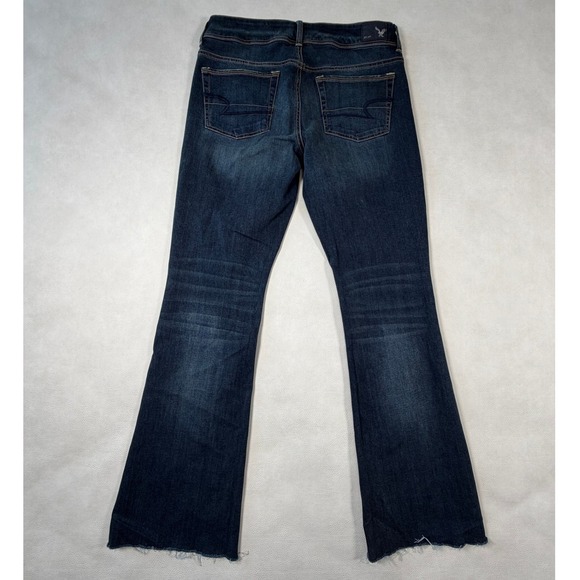 American Eagle Kick Boot Jeans Dark Wash Super Stretch Raw Hem 10 Long Womens - Picture 2 of 12